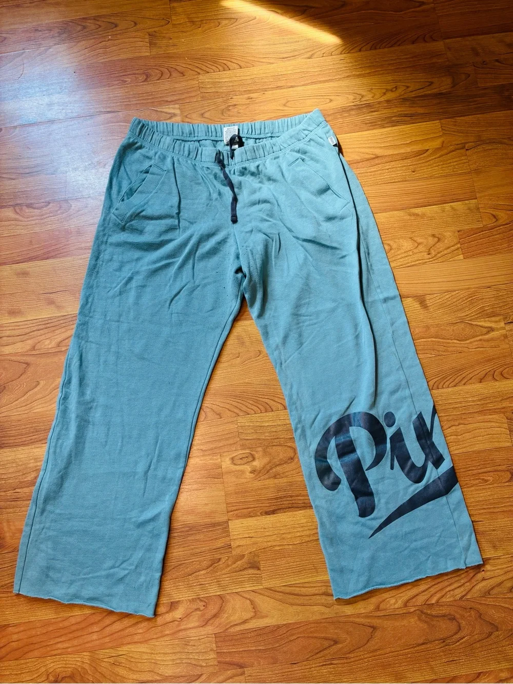 Victoria’s Secret PINK Teal Logo Hoodie & Wide Leg Sweatpants Set Y2K